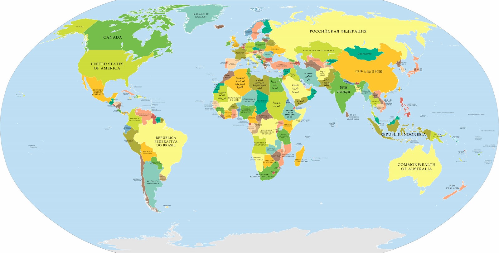 Carte du monde noms originaux des pays